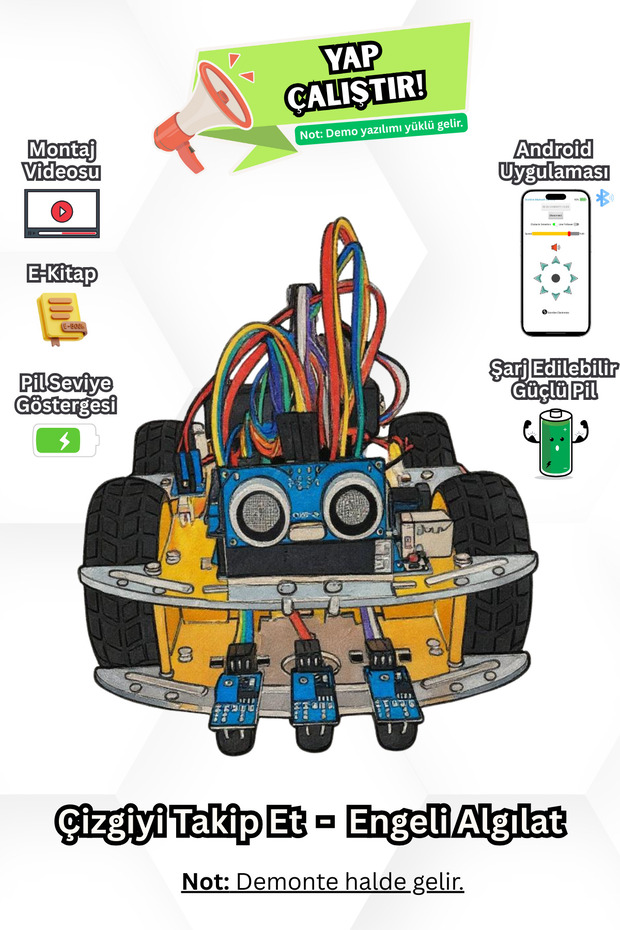 Arduino 4WD Robotik Araç Kiti - 4 Teker Robot Araba - BLE (E-Kitaplı ve Videolu) - 1