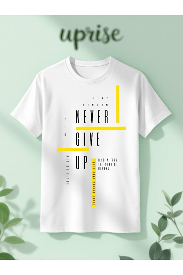 Never Give up Printed Cotton Oversize White Tshirt