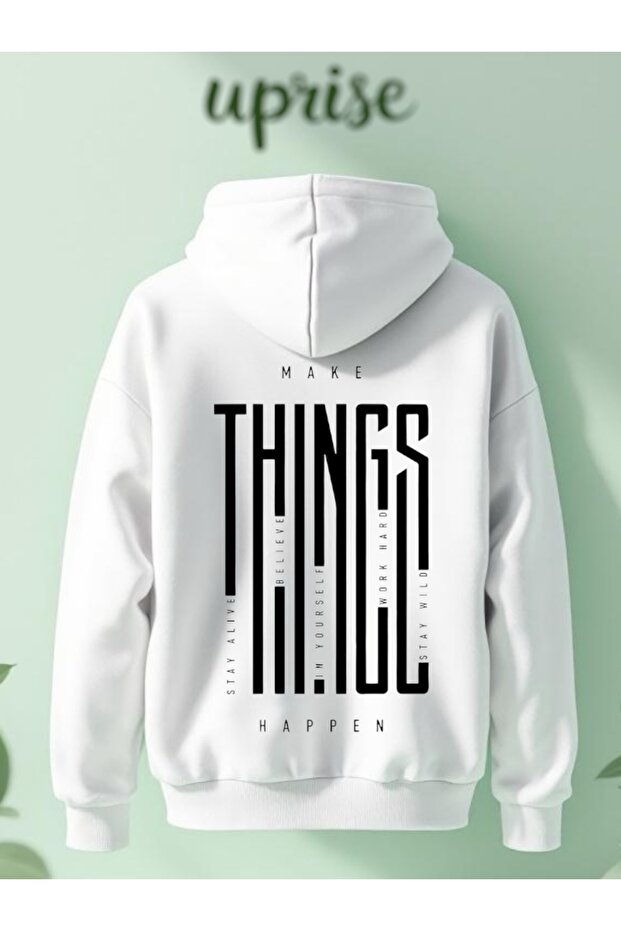 سويت شيرت كبير الحجم مطبوع عليه عبارة Make Things Happen مصنوع من القطن بثلاث خيوط