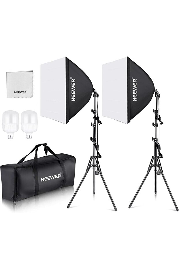 2 Pack 700W Equivalent Softbox Lighting Kit, 5700K LED Bulbs, 24x24" Softbox with E26 Socket,