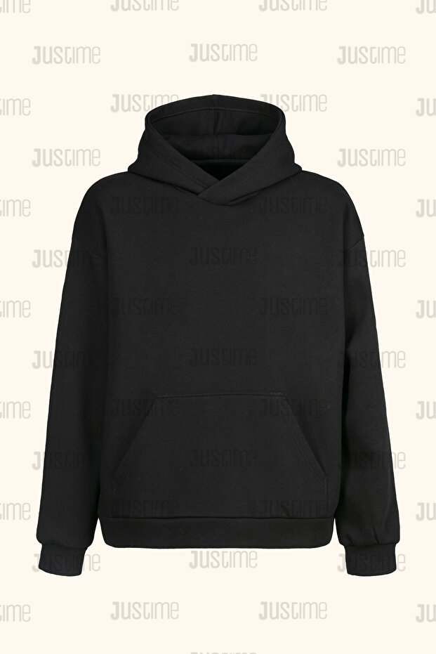 Unprinted Unisex Black Pocket Hooded Sweatshirt - 2 Thread