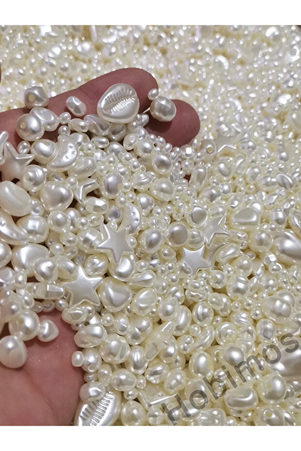 Hobimos 25 Gram Karışık Şekilli ve Yamuk Plastik İnci Boncuk - Takı Aksesuar Yapım Boncuğu