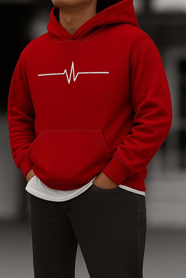 Unisex Black Heart Rate Printed Hooded Sweatshirt