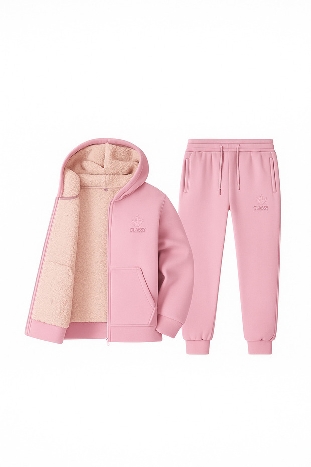 Thermal Tracksuit Set - 2-Piece - Top and Bottom - Embroidered - Hooded - 3-Thread Brushed Fleece - Top Inner Welsoft (Excluding Sleeves)