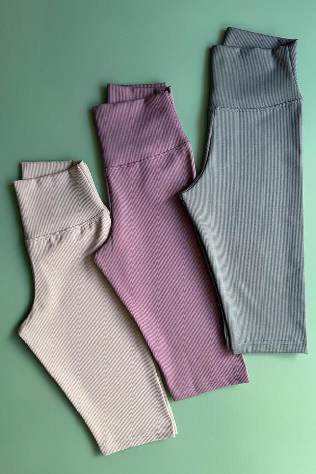 Form Rise | 3-Pack of Over-The-Knee Leggings in Green, Cream, and Dusty Rose Colors with a High Waist and Tummy Control for Women