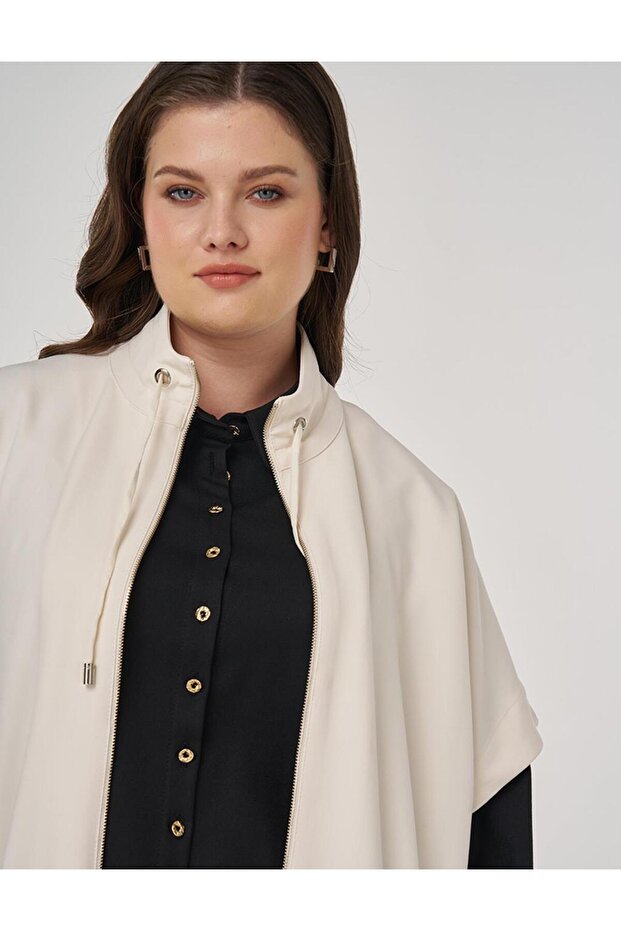 Dik Yaka Yelek Krem - 7