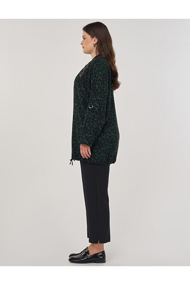 Leopard Pattern Viscose Jacket Forest Green - 4