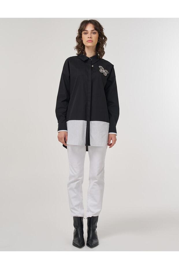 Kelebek Aplikeli Pamuklu Tunik Siyah - 2