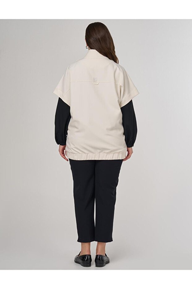 Dik Yaka Yelek Krem - 4