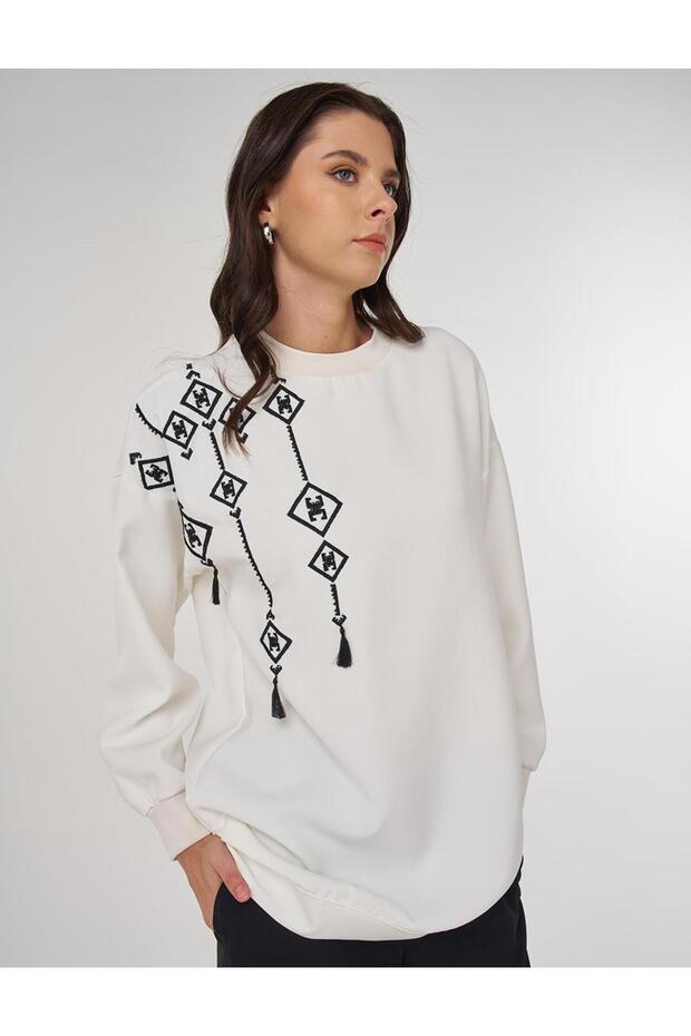 Hanorac brodat Ecru - 7