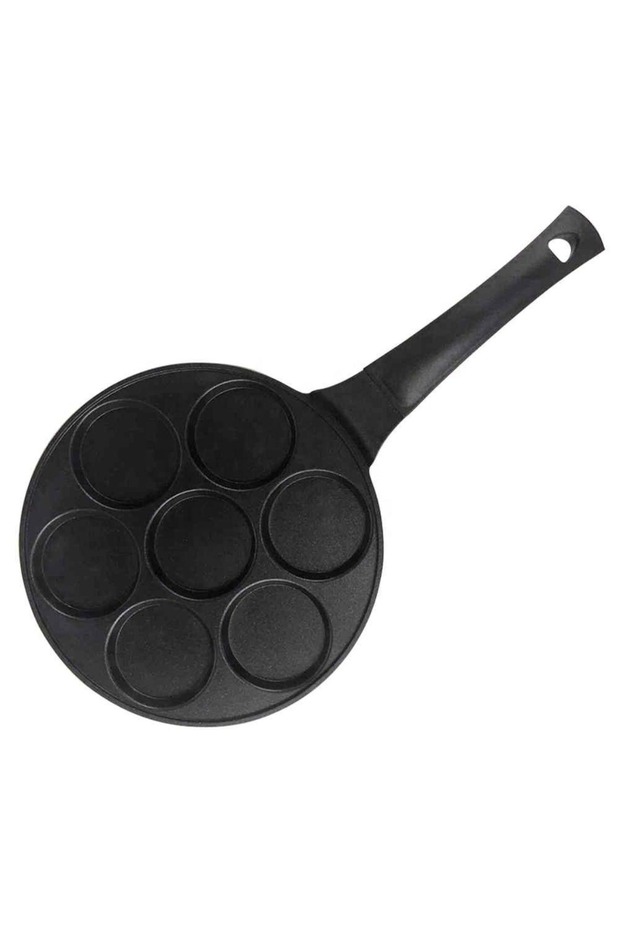 7-Cavity Mini Pancake Pan, Non-Stick Surface, Long Handle, Black
