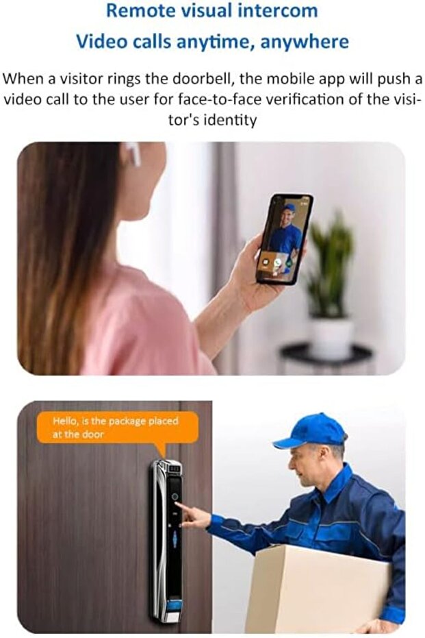 قفل ذكي مزود بكاميرا، وميزة التعرف على الوجه ثلاثي الأبعاد، ومراقبة فورية، وتقنية الاتصال الداخلي عبر الفيديو عبر شبكة WiFi - 3