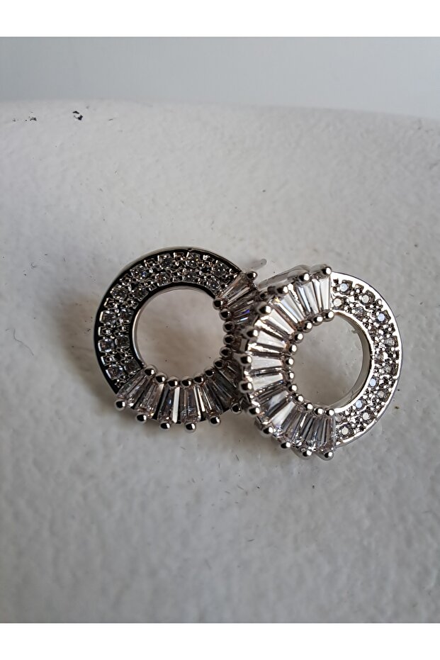 Silver color zircon stone hoop earrings