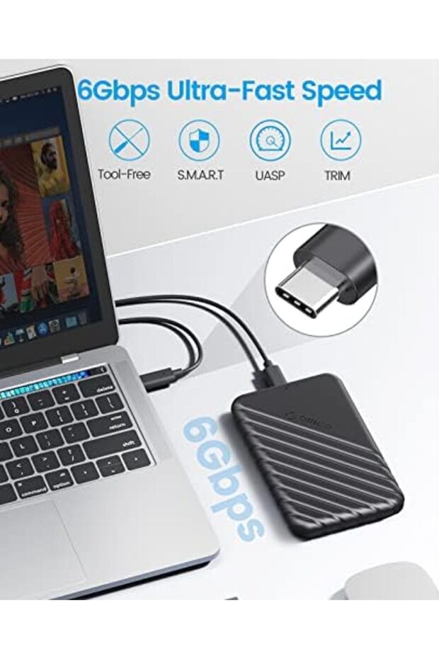 USB C Hard Drive Enclosure with USB C to C Cable for 2.5 inch SATA SSD HDD 6Gbps External Hard - 4