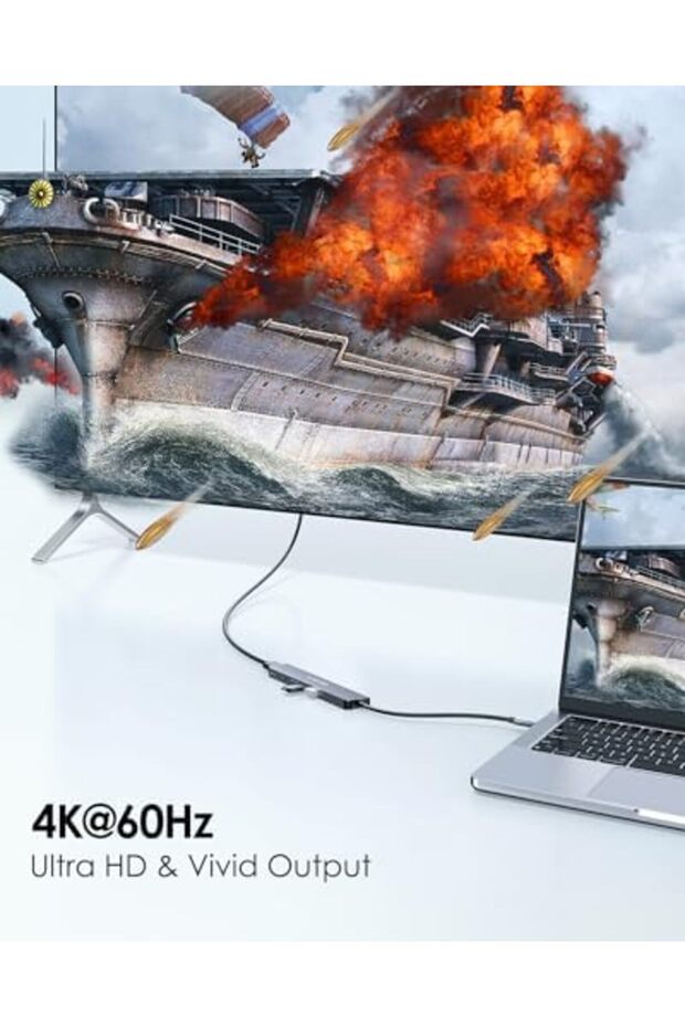 موزع USB-C 8 في 1 مع منفذ HDMI بدقة 4K وتردد 60 هرتز، وتوصيل طاقة 100 وات، وبيانات USB C بسرعة 5 جيجابت في الثانية، و3 منافذ USB 3.0 وميكروفون - 6