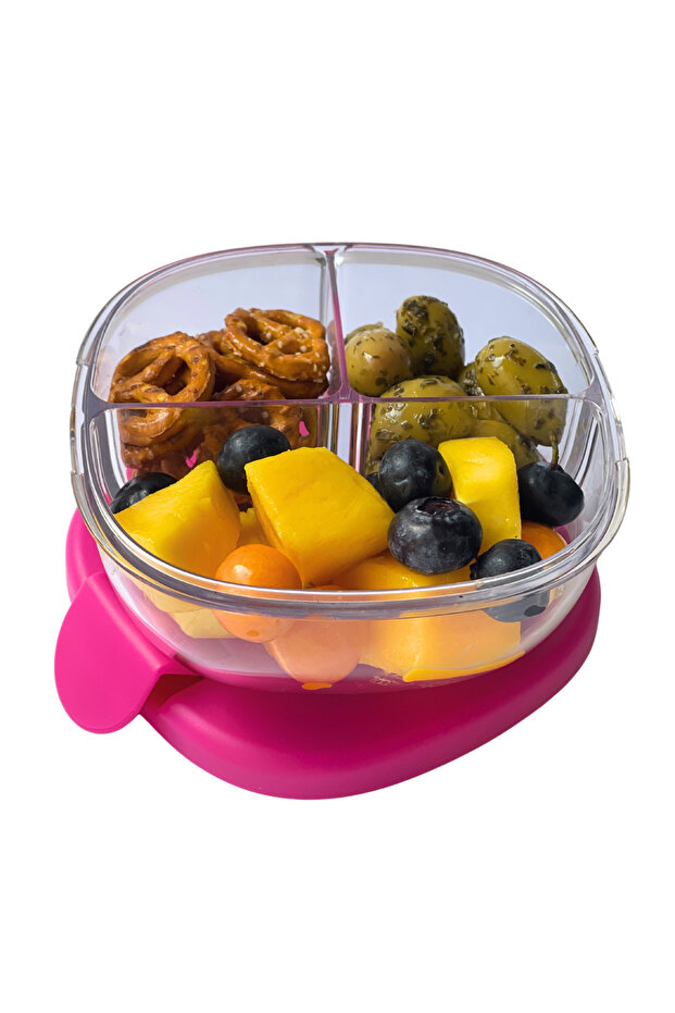 Leakproof Snack Bowl – 3-Compartment Bento Bowl in Raspberry Pink