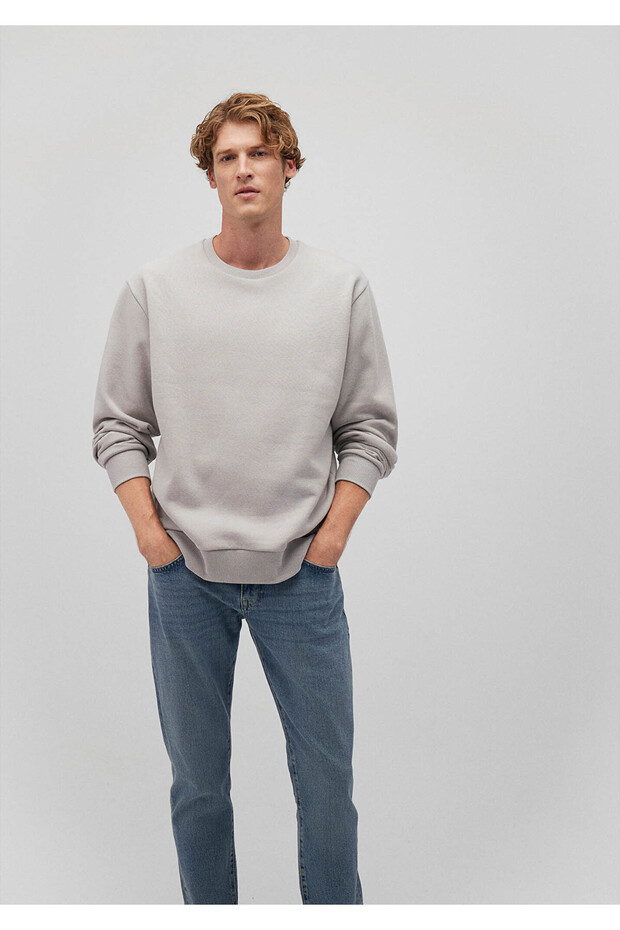 Crew Neck Basic Light Gray Men's Sweatshirt M0S10276-81582