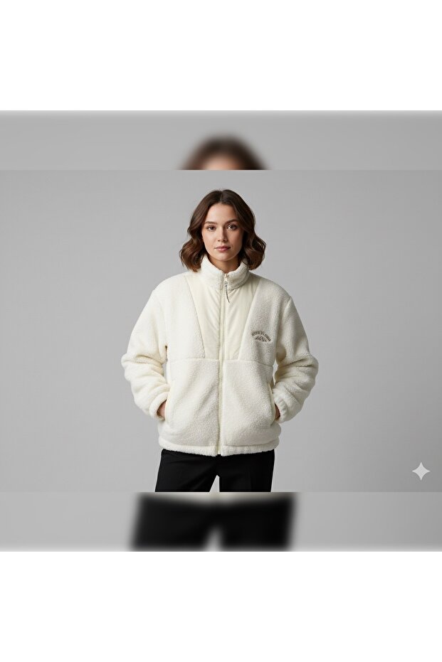 Women's Oversize Plush Jacket Coat - Ecru
