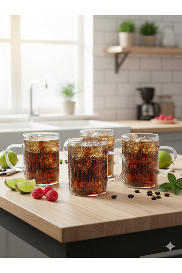4-Piece Good Morning Borosilicate Glass Cup 250 ml 4 Pieces