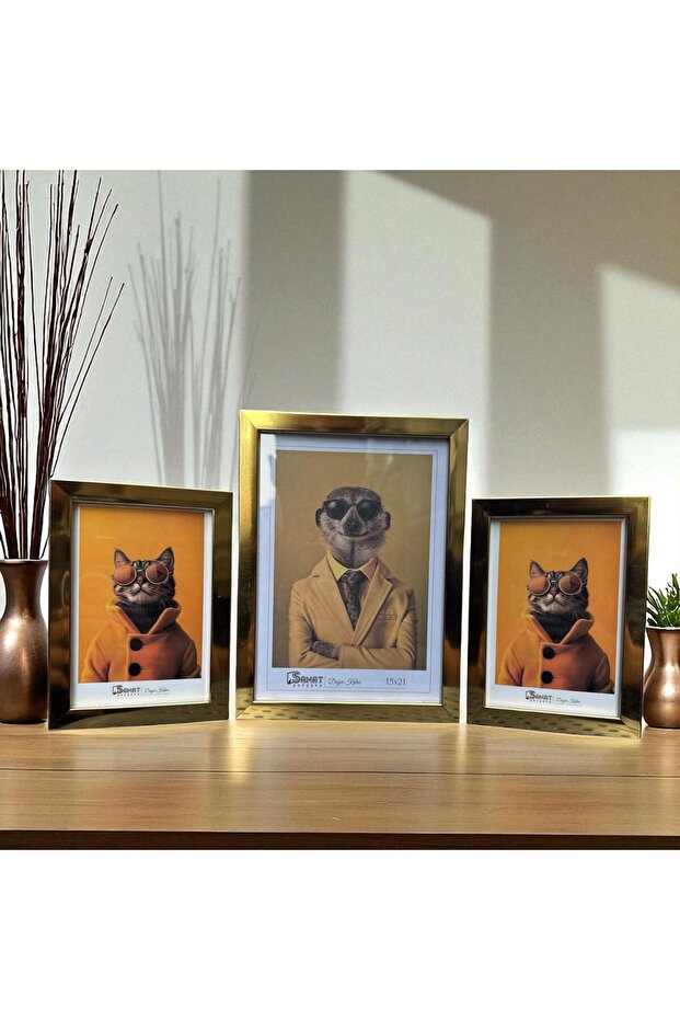 Decorative Wooden Art Triple Picture Frame Gold