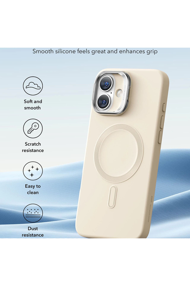 Husa iPhone 16 Plus Cloud Soft HaloLock Kickstand, crem - 8