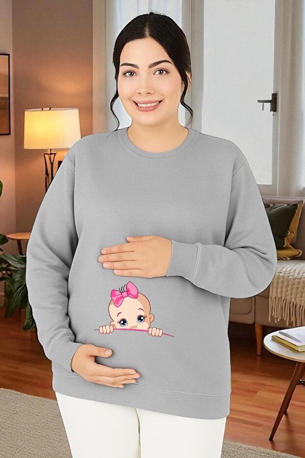 BASKILI HAMİLE SWEATSHIRT - 1