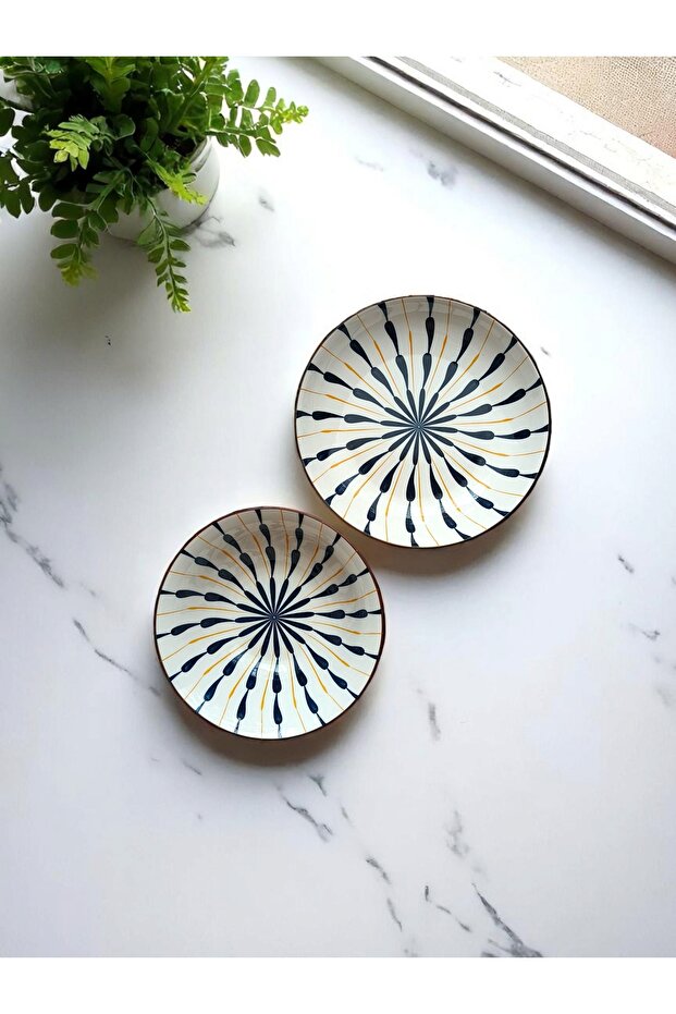 Ceramic dinnerware set with blue radial abstract pattern - 5