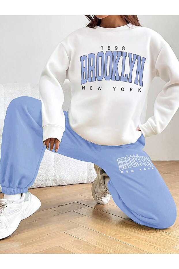Daily 3 Thread Comfortable Brooklyn Printed Winter Thick Bottom Top Tracksuit Set