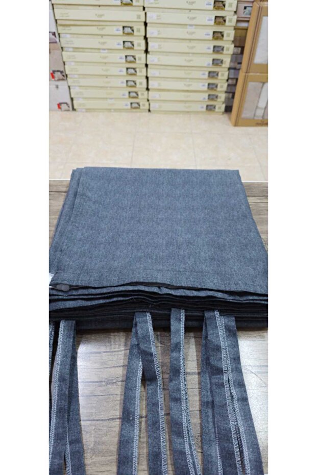 Lüks 1.Sınıf Kornişli Koyu Antrasit Balkon Perdesi En X Yükseklik Ölçülerle - 1