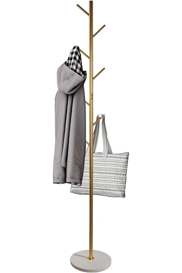 SKY-TOUCH Free Standing Hall Coat Tree with 7 Hooks, Stand Tree Rack with Marble Round Base, Entrywa - 1