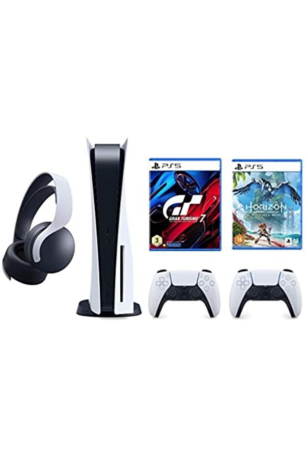 Playstation 5 Disc Console fat Bundle with Gran Turismo 7, Horizon Forbidden West, Extra Pulse 3D Wirele