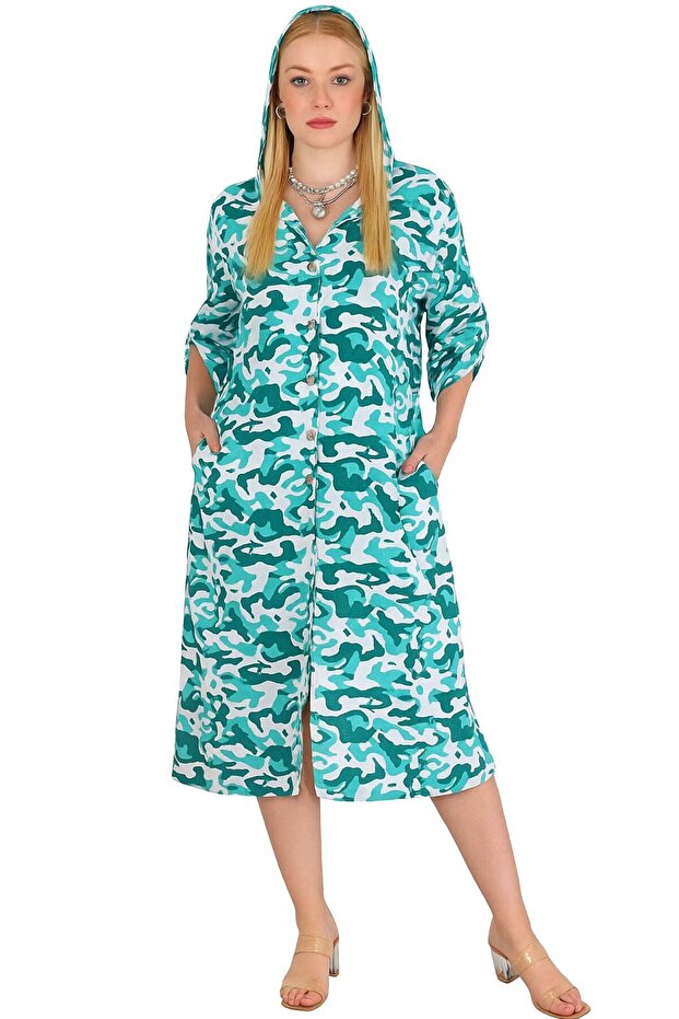 Women's Camouflage Pattern Hooded Long Shirt Dress