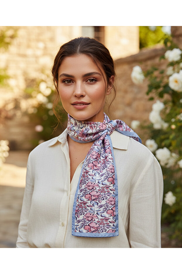 Blue&Love Pattern Stylish & Elegant Women's Accessory Satin Scarf 30X165Cm