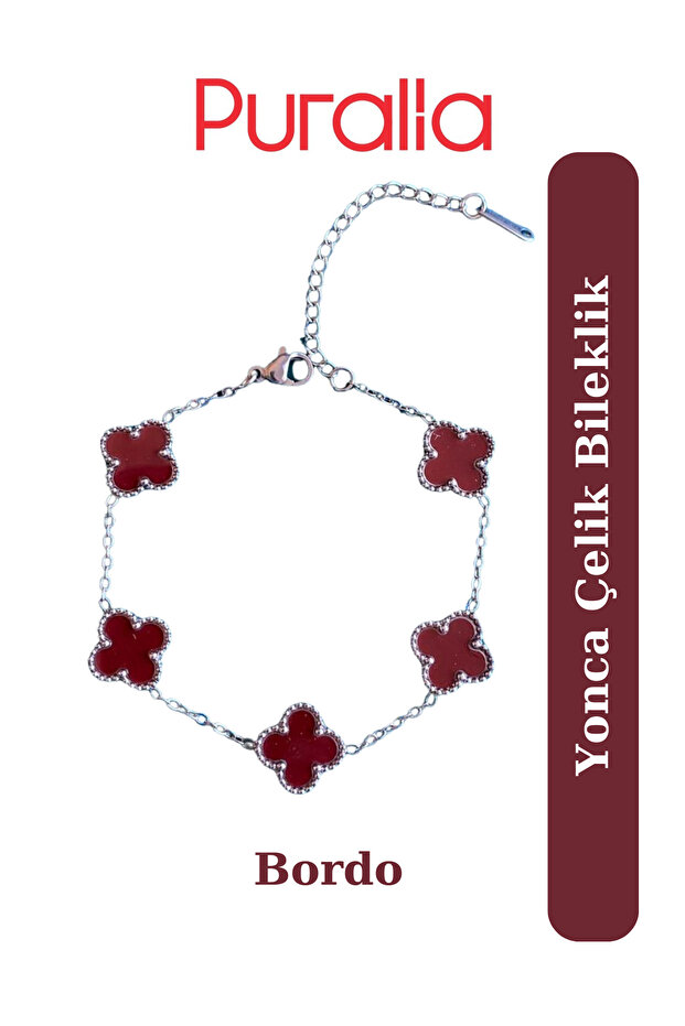 Yonca Çelik Bileklik - Bordo - 2
