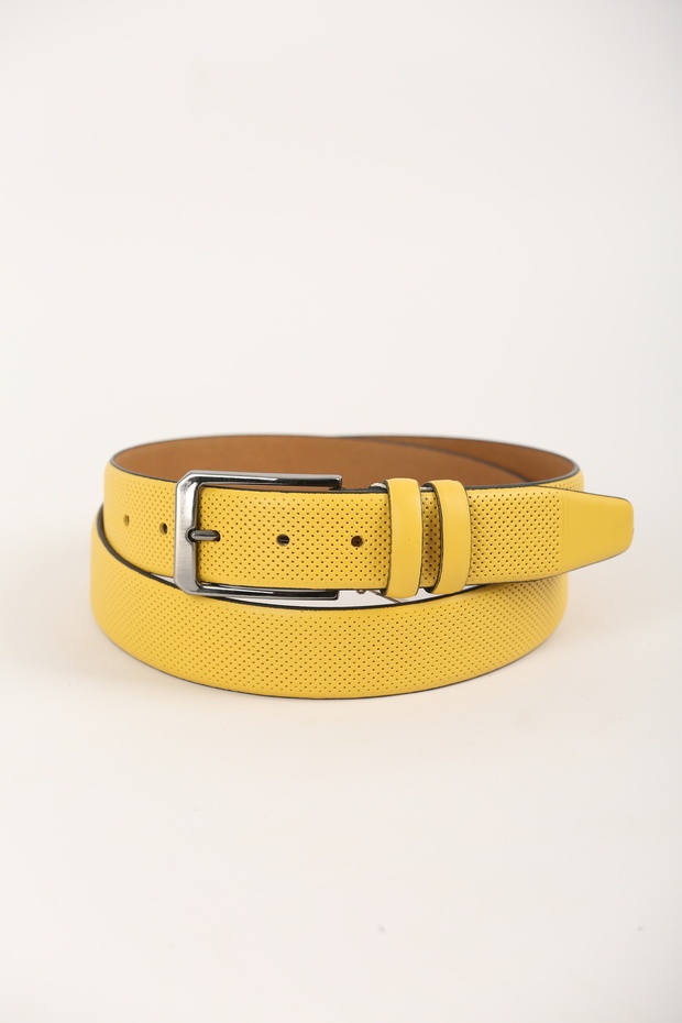 Yellow Patterned 100% Genuine Leather Belt 3.5 cm