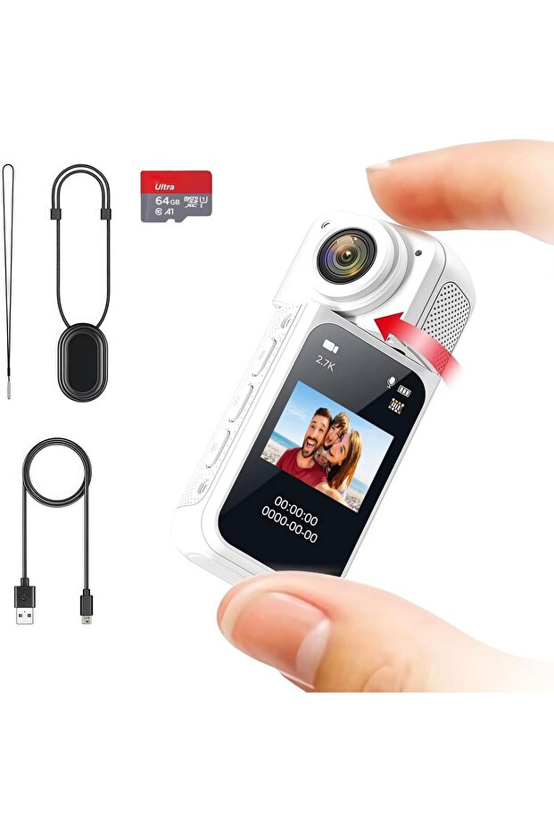 FHD 2.7K Mini Rotate Action Camera, Wearable Action Body Cam, Thumb Size Hands Free Recording