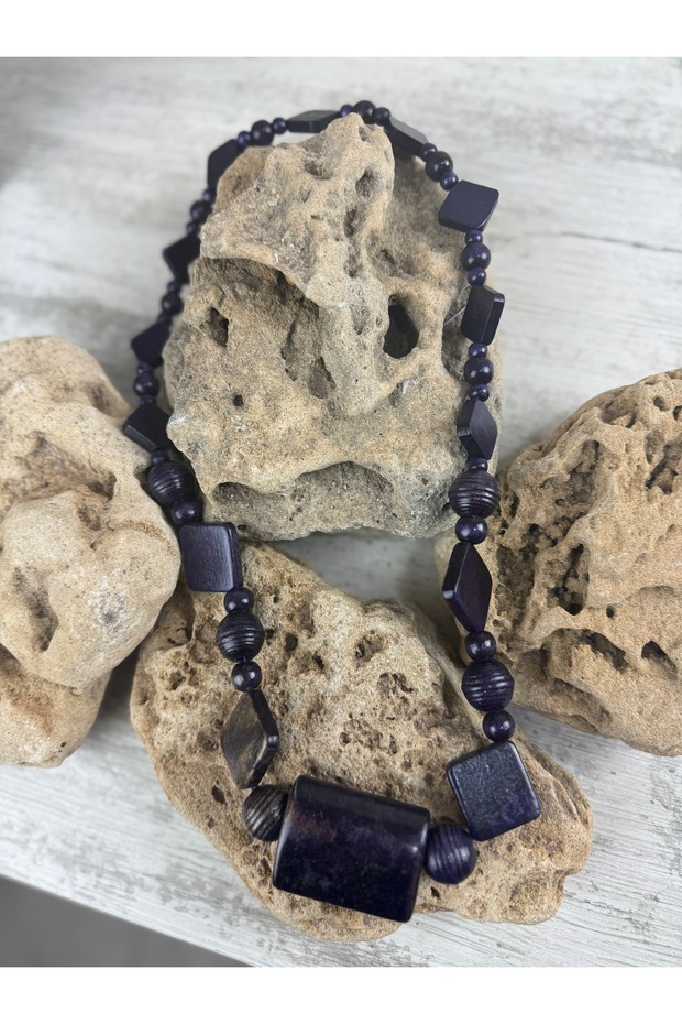 Mor ahşap kolye - 4