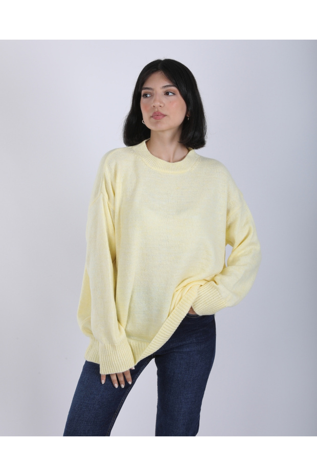 Women's Yellow Crew Neck Oversize Loose Knit Sweater