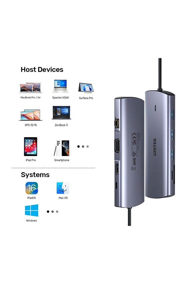 موزع USB-C 9 في 1 مع شاشة مزدوجة وقارئ بطاقات مزدوج وتقنية PD بقوة 100 واط | D1113A - 8