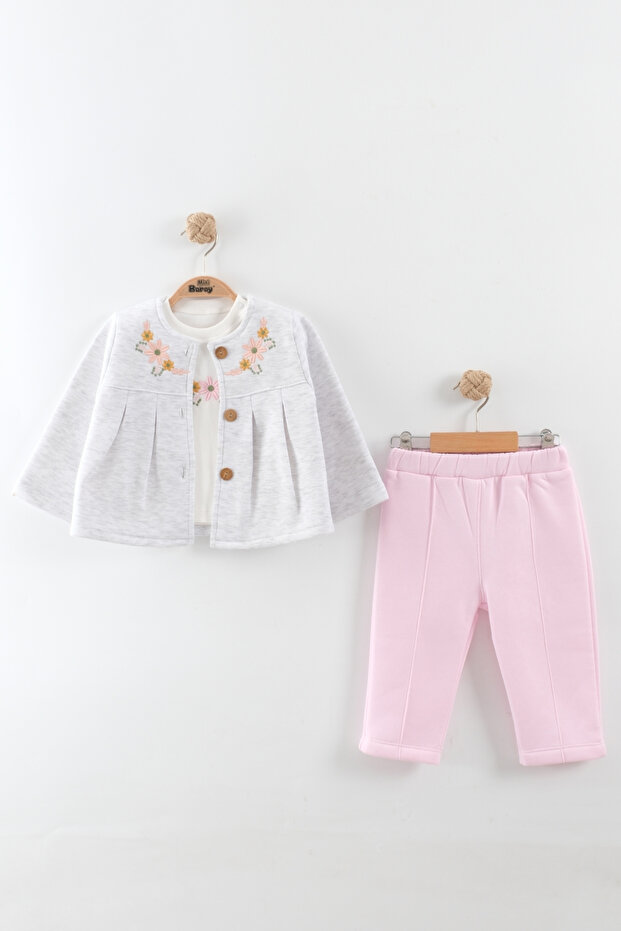 Girl baby flower embroidery 3-piece set (9-12-18 months)