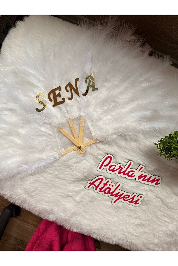 White Bridal Fan with Name Can Be Written in Gold Color