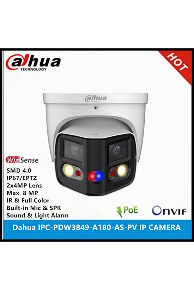 Ipc-pdw3849-a180-as-pv, 2x4mpix, 2,8mm Lens, H265+, 25mt Gece Görüşü, Ip67, Dahili Mikrofon, - 3