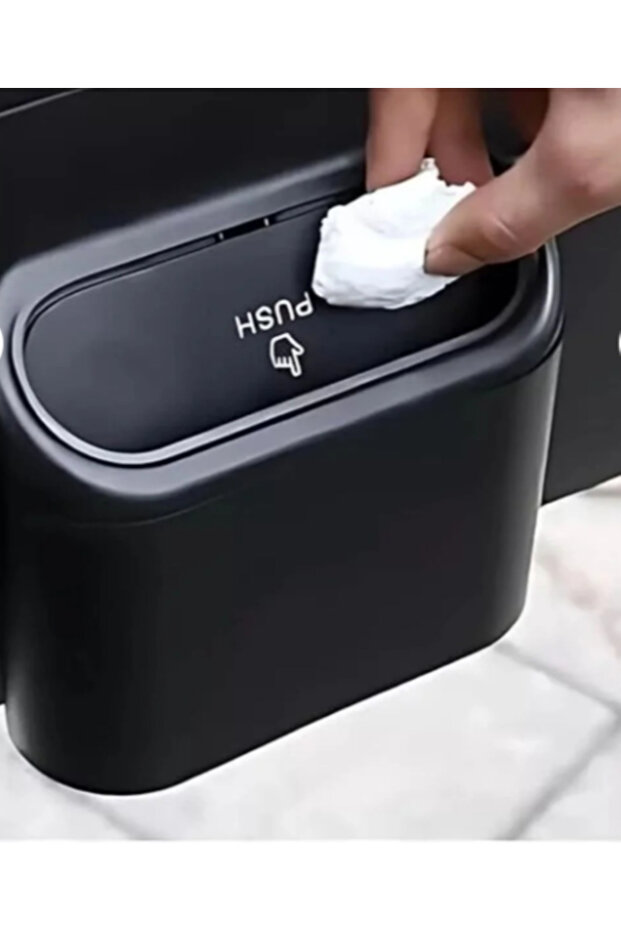 Car Trash Can In-Car Portable Organizer with Lid Garbage Bucket Push Lid Bucket - 1