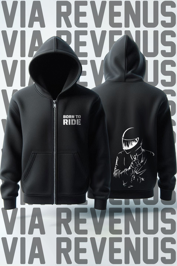Born to Ride / Motorcu Front and Back Printed Unisex Zippered Hooded Sweatshirt Cardigan