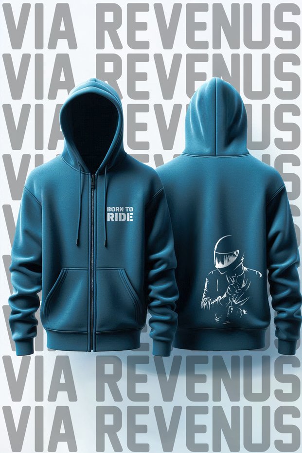 Born to Ride / Motorcu Front and Back Printed Unisex Zippered Hooded Sweatshirt Cardigan