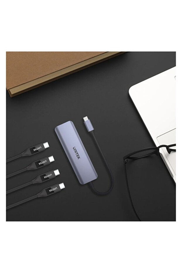 uHUB Q4 4-Port USB-C Hub, 5Gbps, LED, Aluminum, Space Grey | H1107K - 5