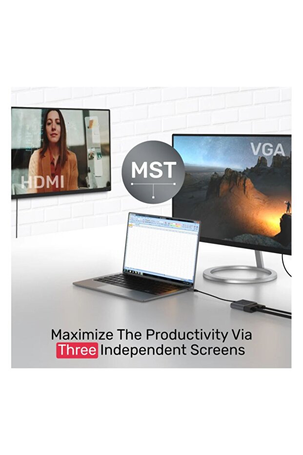 موزع يو هاب كيو 4 لايت 4 في 1 USB-C - شاشة مزدوجة MST، 4K HDMI وVGA، رمادي فضائي | D1049A - 6
