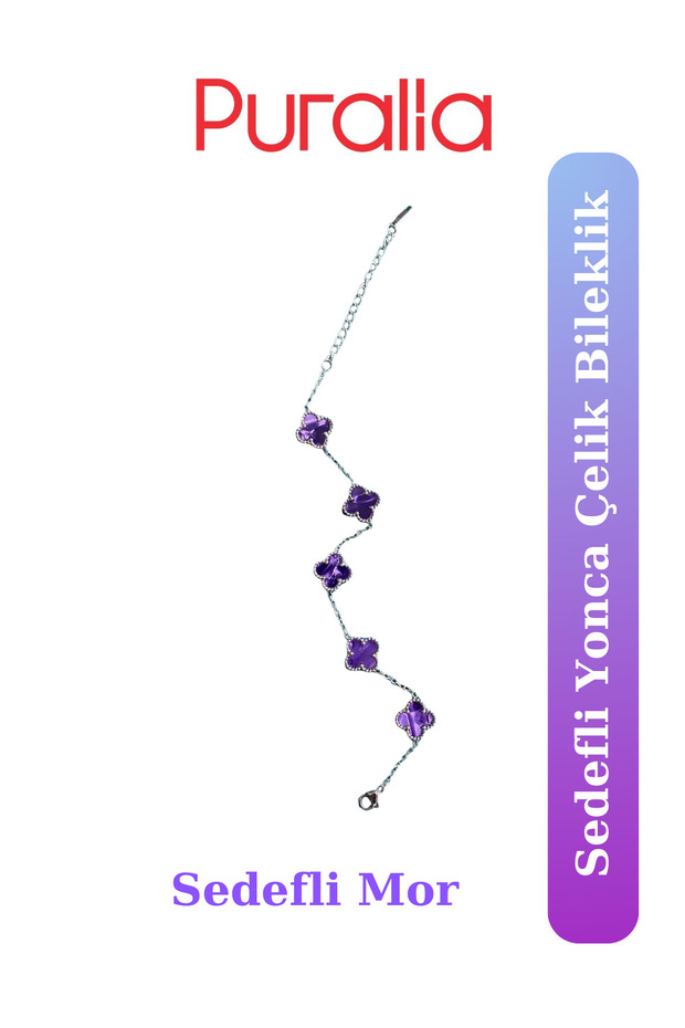 Sedefli Mor Yonca Çelik Bileklik - 3