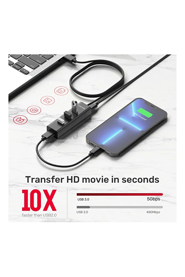 4-in-1 USB-A Hub with USB-C Power | Y-3089V - 5