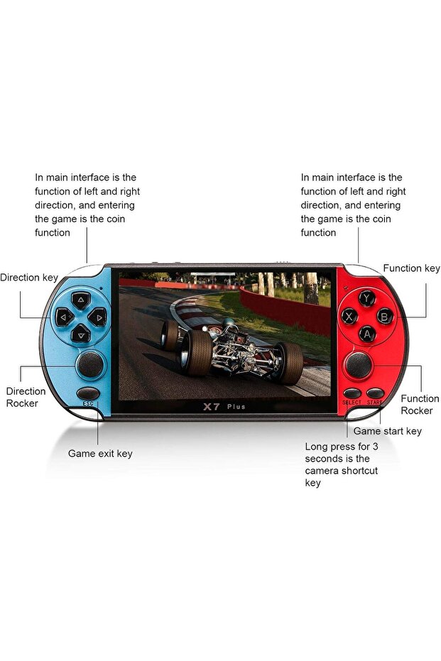 X7 Plus 5.1" Handheld Game Console with 1000+ Built-in Games, Dual Joysticks, 8GB Storage, MP5 Playe - 8